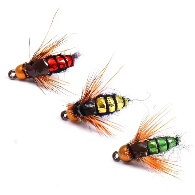 Leurres artificiels insectes 5/10 pièces - Nymphes plombées tête laiton pour truite et pêche à la mouche