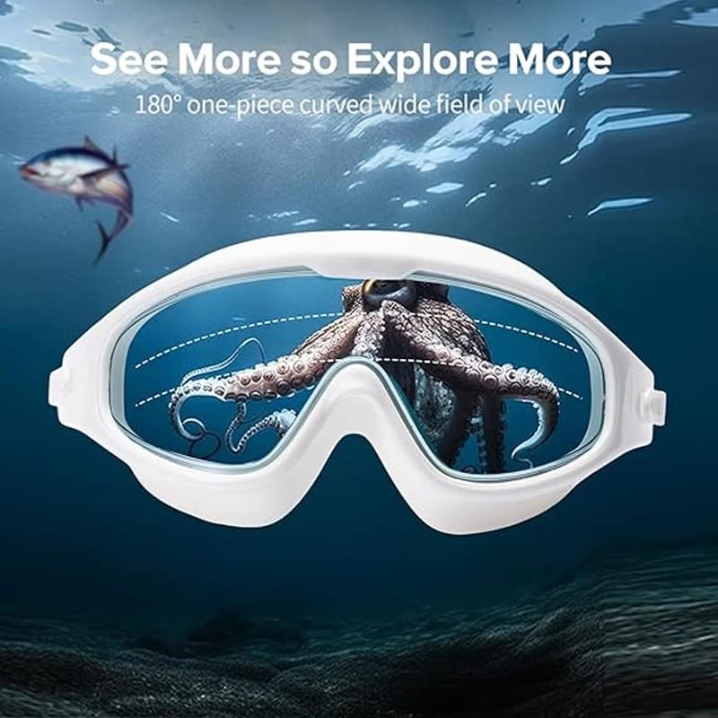 Lunettes de natation adultes grandes montures grand angle anti-buée protection UV - Étanchéité totale