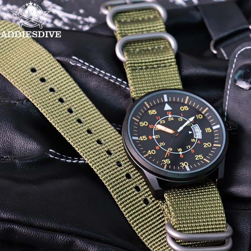 Montre homme ADDIESDIVE étanche 50m à cadran large et bracelet nylon - montre sport analogique luminescente