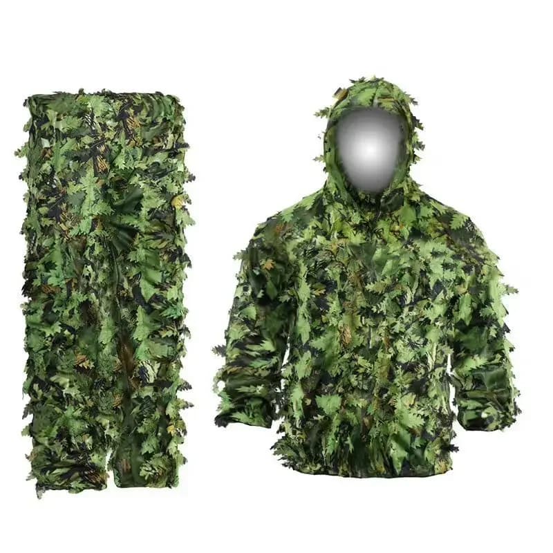 Combinaison woodland mesh + feuilles pour pêche en forêt et airsoft tactique