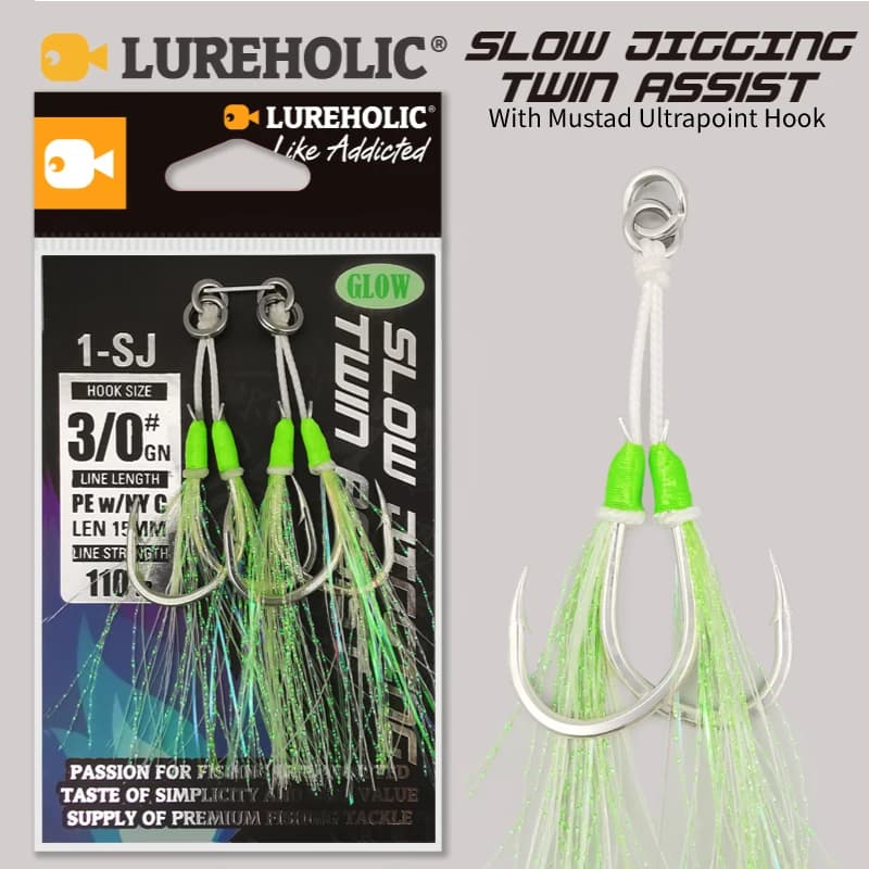 Hameçons Slow Jigging Twin Assist Mustad pour la pêche verticale du dorade et poissons de mer