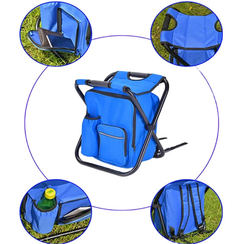 Tabouret pêche multifonction isotherme portable pliable avec sac à dos intégré