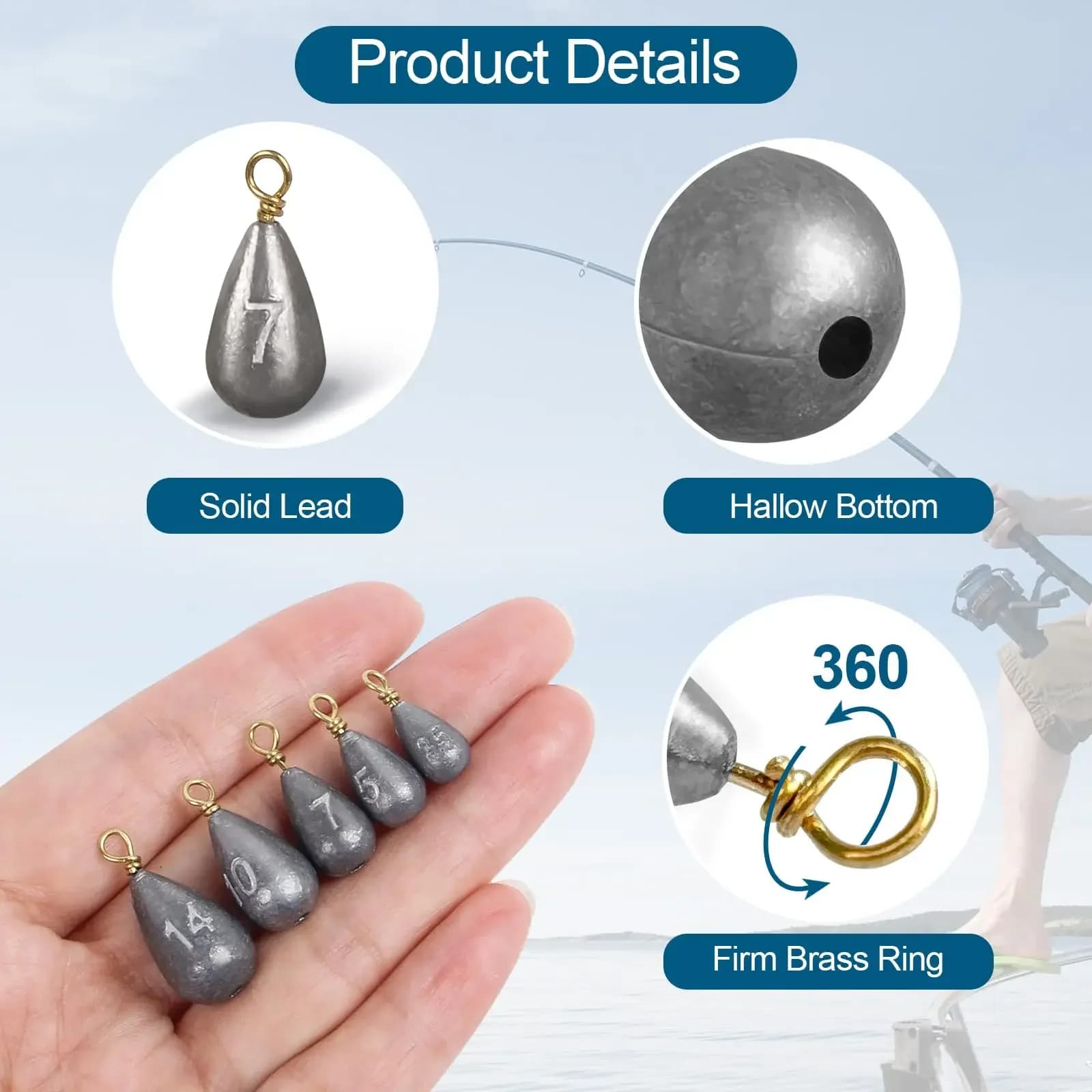 Plombs de pêche 20 pièces 3.5g-14g en forme de larme pour montages Texas, Carolina et bass