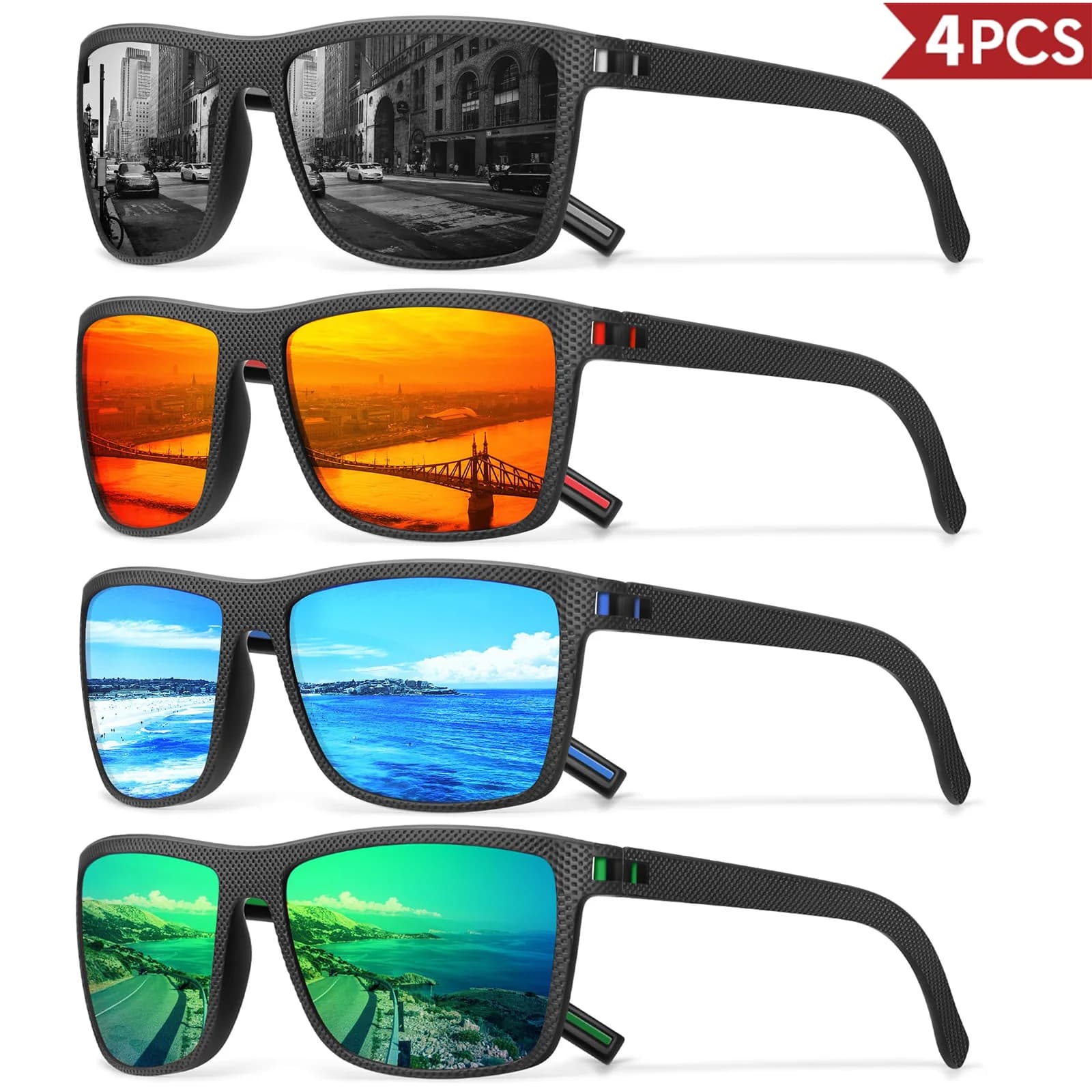 Pack 3-4 lunettes polarisées colorées designer pour pêche conduite sports outdoor - Homme Femme UV400