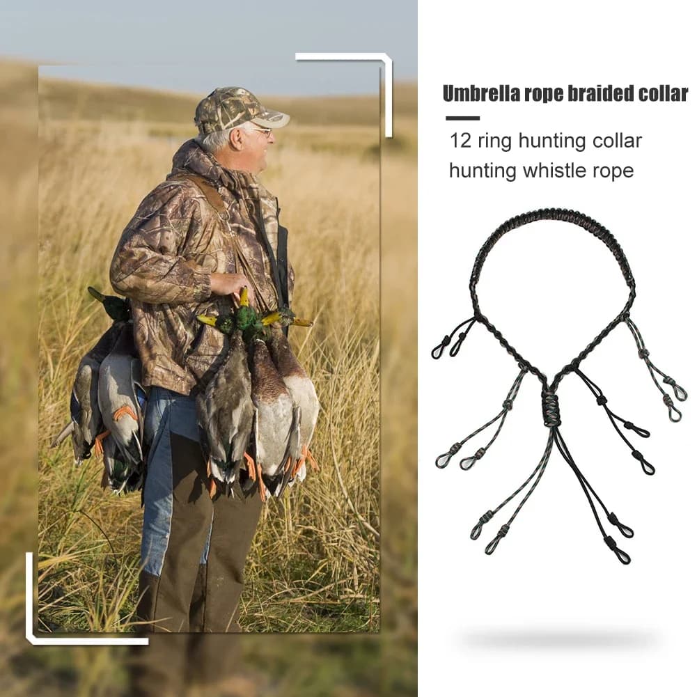 Sifflet appel canard réglable 12 anneaux - Corde tressée pour chasse au gibier d'eau