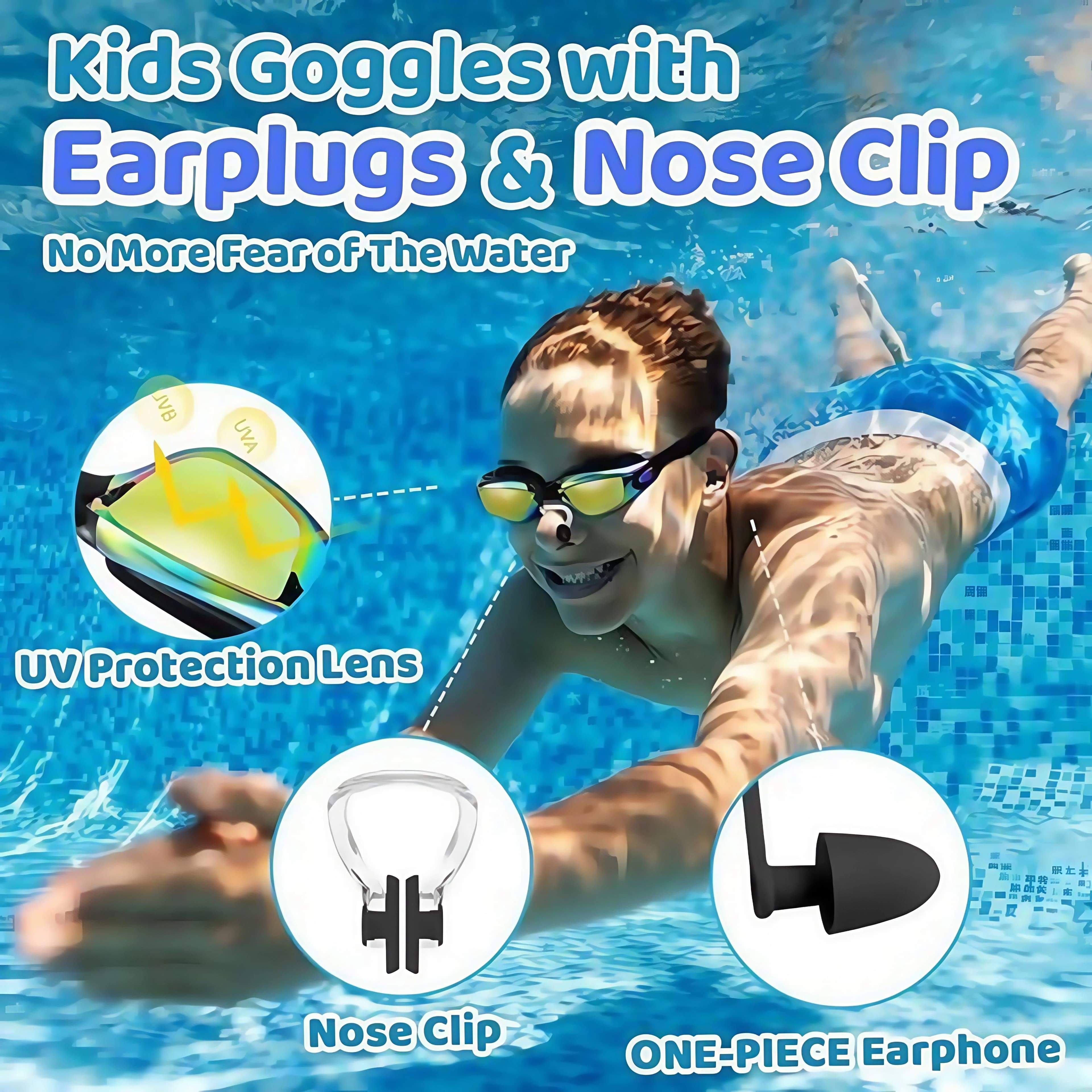 Lunettes natation enfants 2-14 ans silicone qualité anti UV400 protection verres clairs set