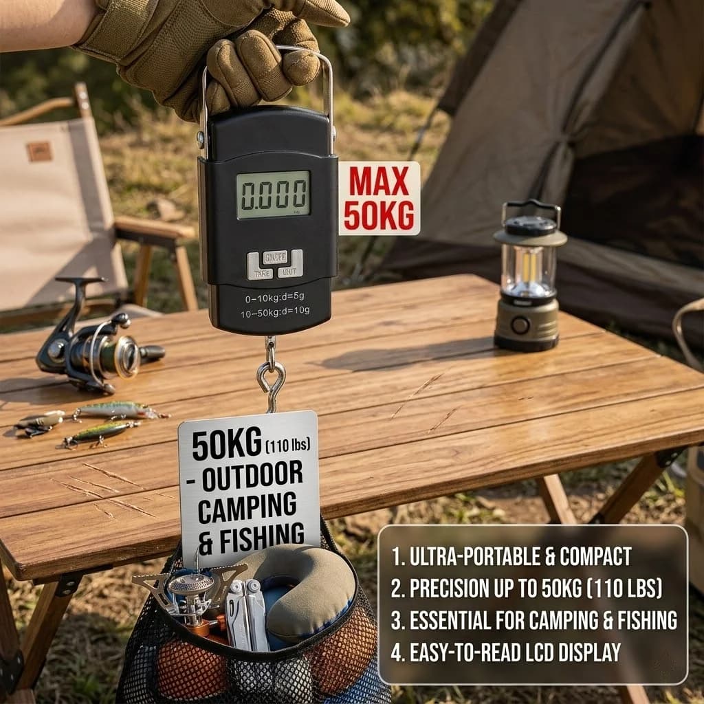 Balance de pêche numérique portable 50kg avec mètre ruban rétractable pour peser le matériel et les prises