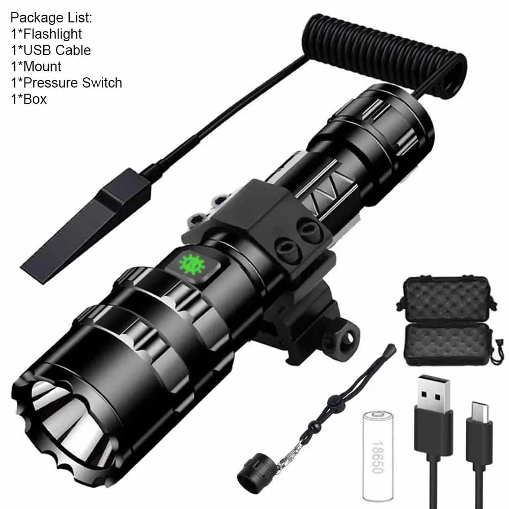 Lampe torche tactique professionnelle reconnaissance nocturne LED rechargeable étanche chasse extérieur