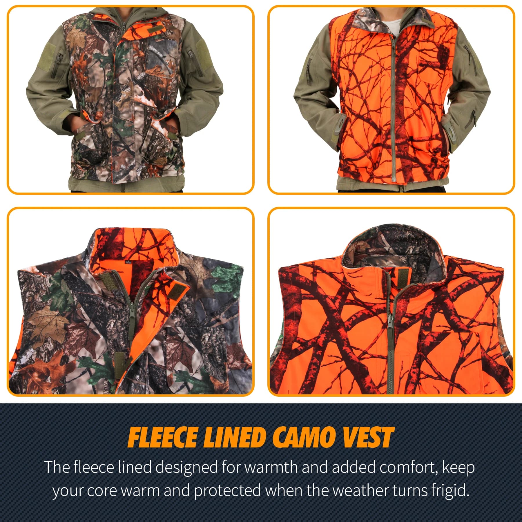Veste de chasse camouflage orange GUGULUZA - Reversible pour pêche, randonnée et camping outdoor