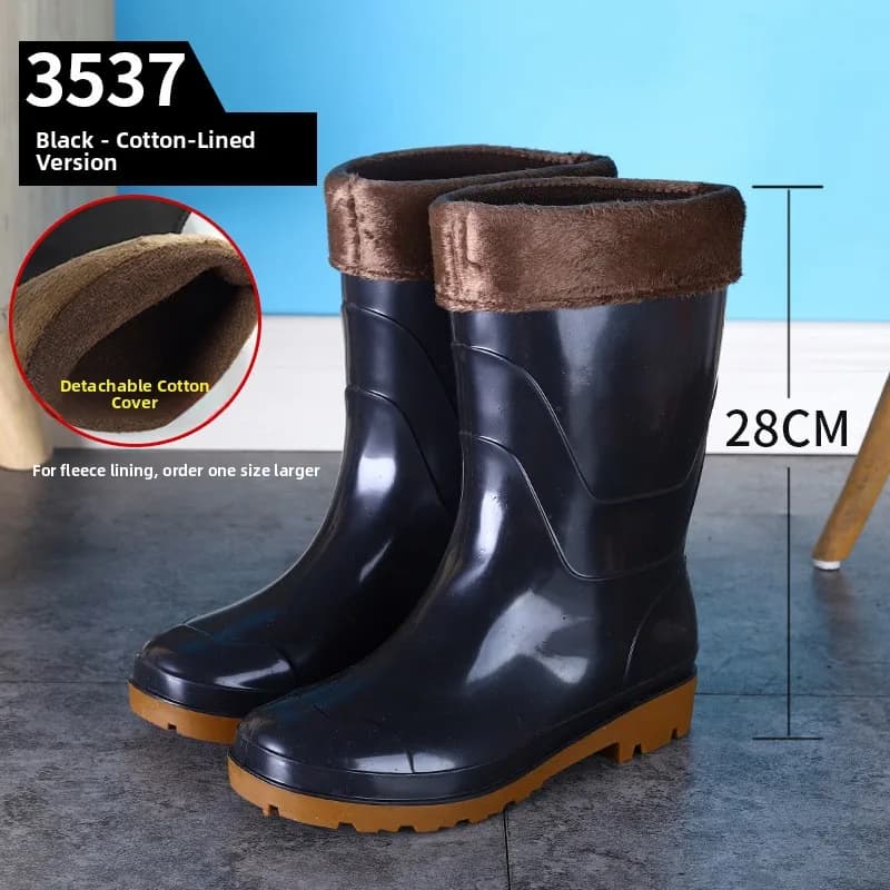 Bottes de travail mi-mollet noires anti-dérapantes imperméables en PVC pour homme