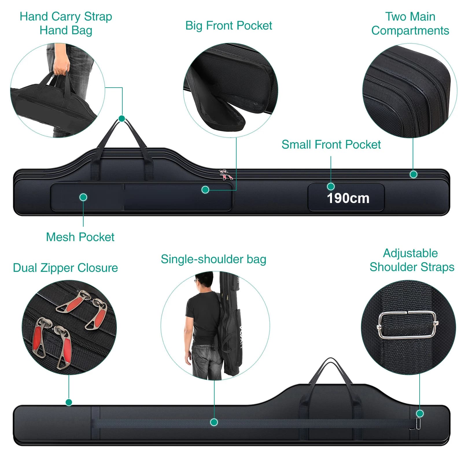 Sac de pêche Lixada pliable portable pour canne moulinet et accessoires de pêche transport voyage