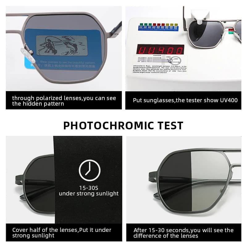 Lunettes photochromiques métal luxe polarisées - Technologie caméléon conduite pêche UV400