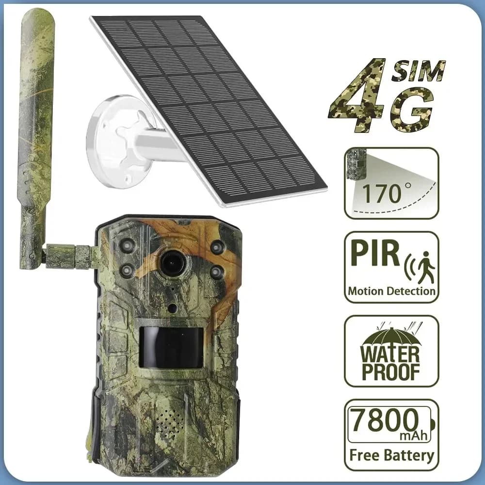 Caméra de chasse solaire étanche 4G 14MP détection PIR 20m vision nocturne 30m pour surveillance animalière autonome