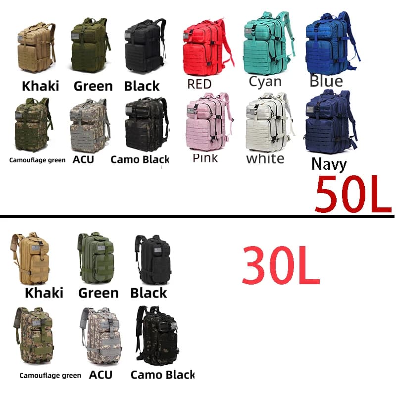 Sac à dos pêche trekking 30L/50L 1000D nylon imperméable - Randonnée chasse camping sport extérieur