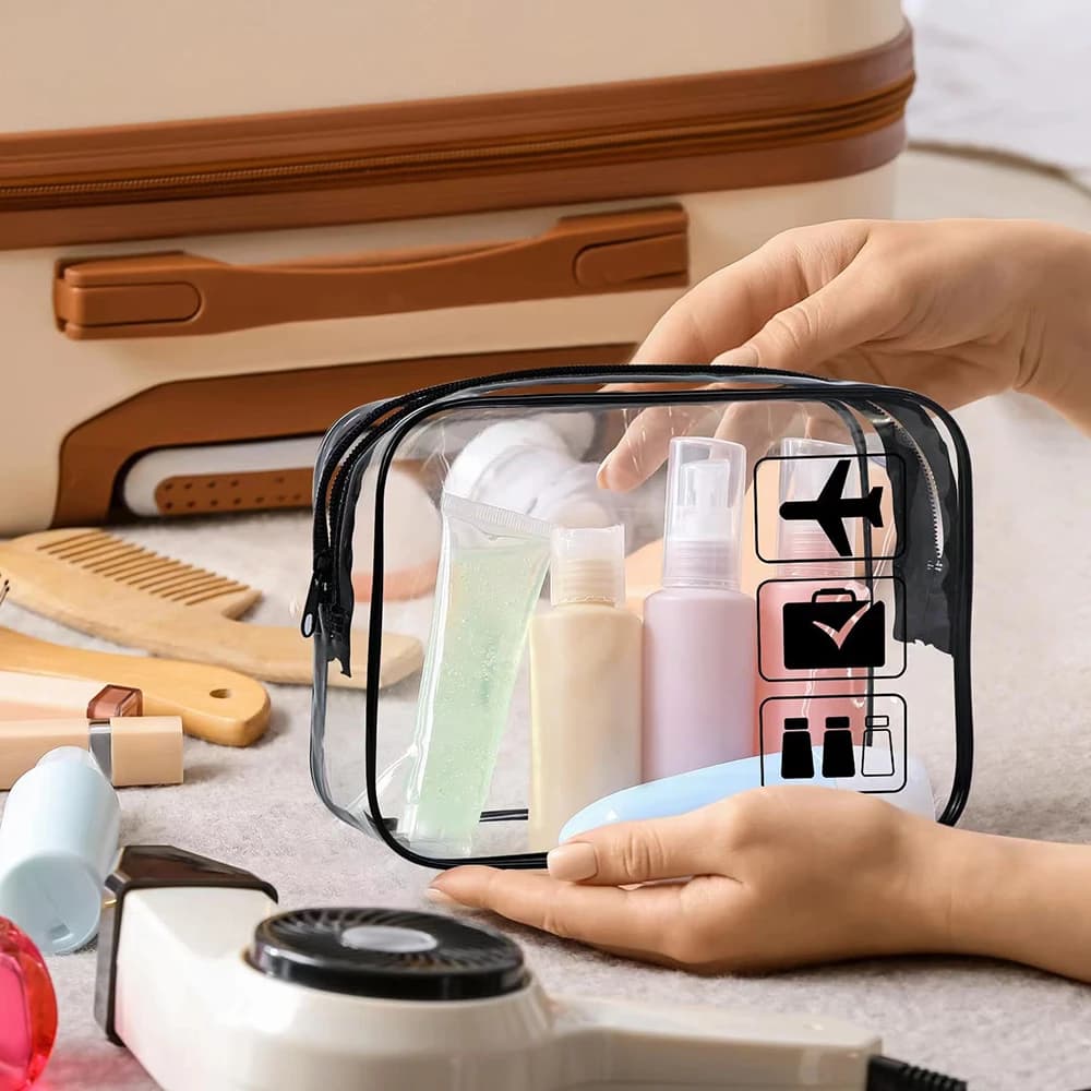 Lot 3 pochettes de toilette transparentes étanches voyage - Trousse maquillage minimaliste PVC anti-fuites