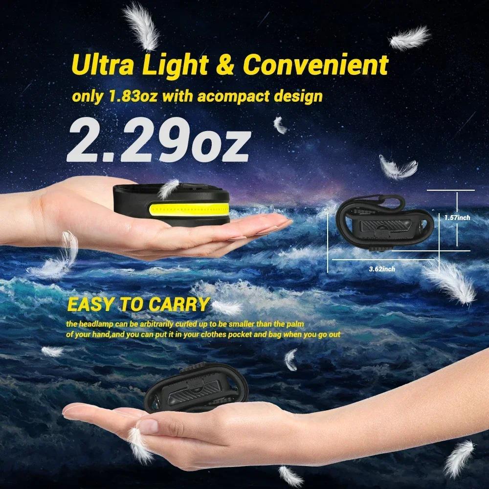 Lot 1-10PCS lampe frontale LED à capteur rechargeable USB pour pêche camping - Lampe de recherche frontale
