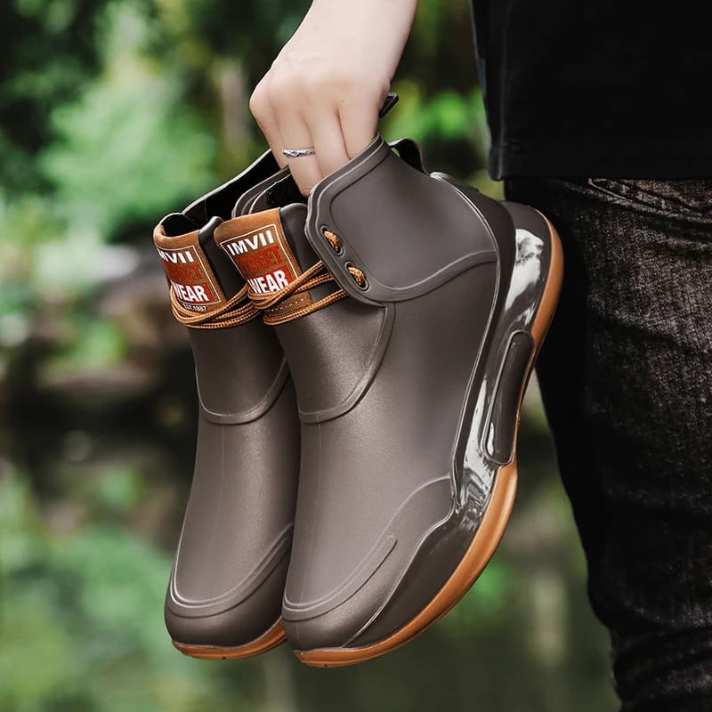 Bottes de pluie courtes homme lacets antidérapantes pour pêche travail extérieur étanches