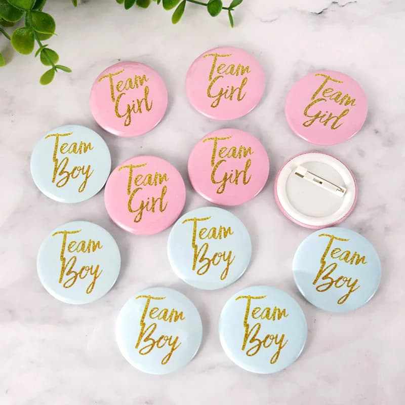 Badges épingles 12/24 pièces révélation genre fête bébé décoration annonce garçon fille pêche