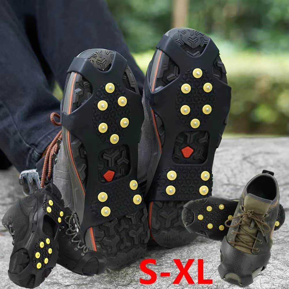 Crampons 10 dents pour chaussures randonnée pêche hiver - Couvre-chaussures anti-dérapant neige