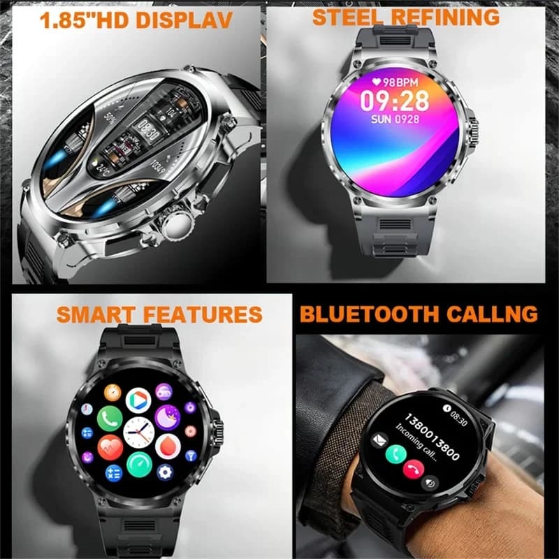 Montre militaire V69 GPS pour pêche extrême : IP68, 710mAh, boussole, étanche, appels Bluetooth