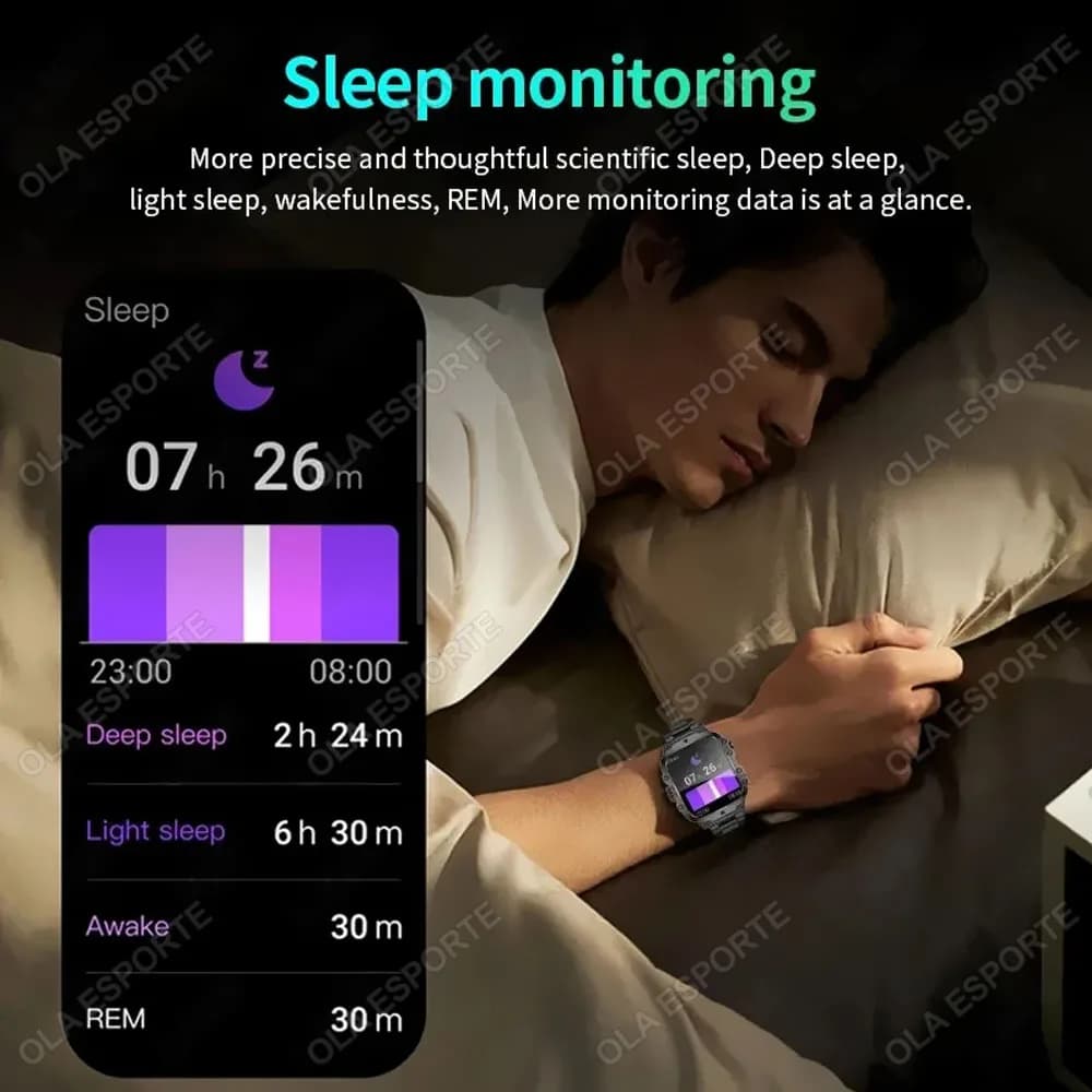 Smartwatch militaire GPS 2025 - Appels Bluetooth, monitoring santé, IA vocale, étanche pour Android