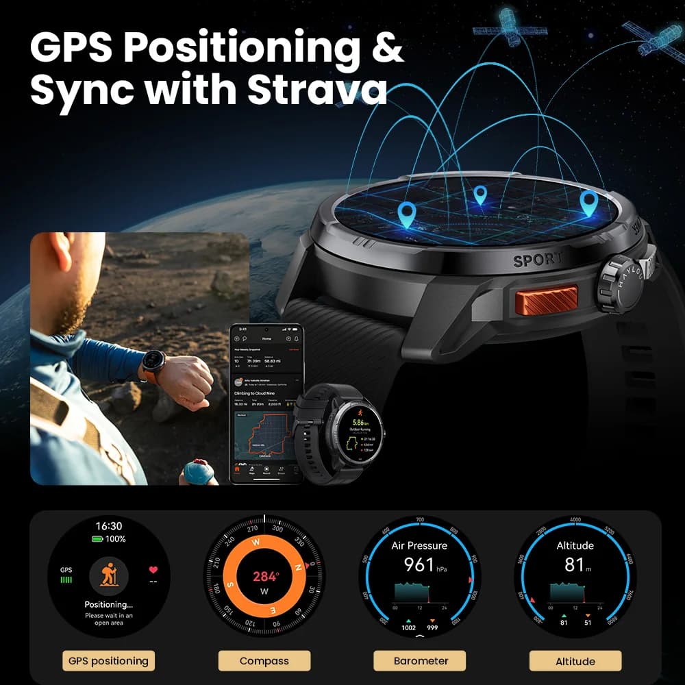 HAYLOU Solar Ultra GPS : montre connectée étanche 5ATM avec écran AMOLED 1.6 pouces et GPS intégré