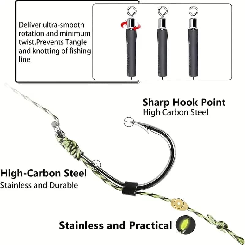 24 montages carp hair rigs premium avec hameçons acier carbone, émerillons et bouillettes - Kit carpe