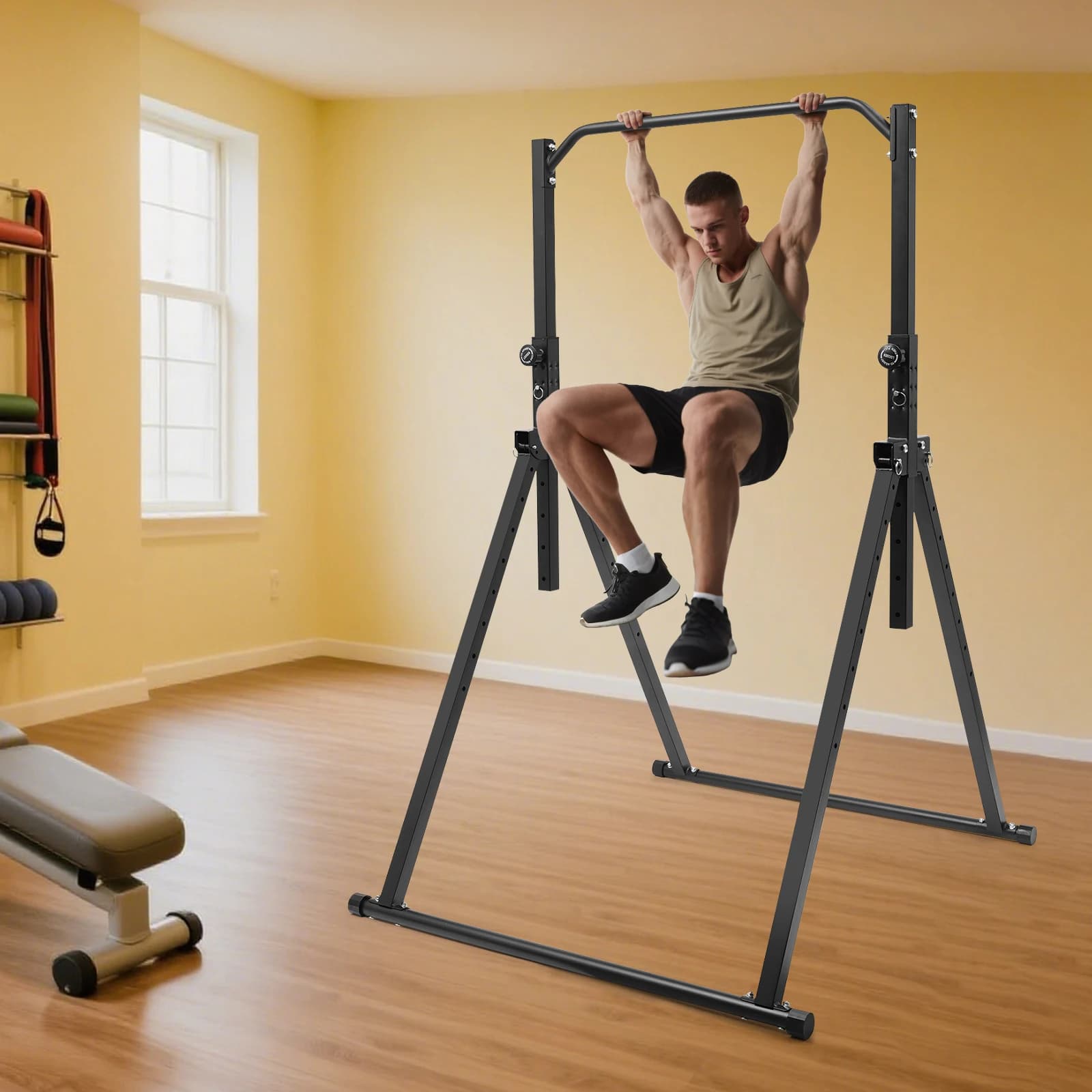 Barre horizontale pliable noire murale - Poignées anti-dérapage et ergonomique pour pêche sportive