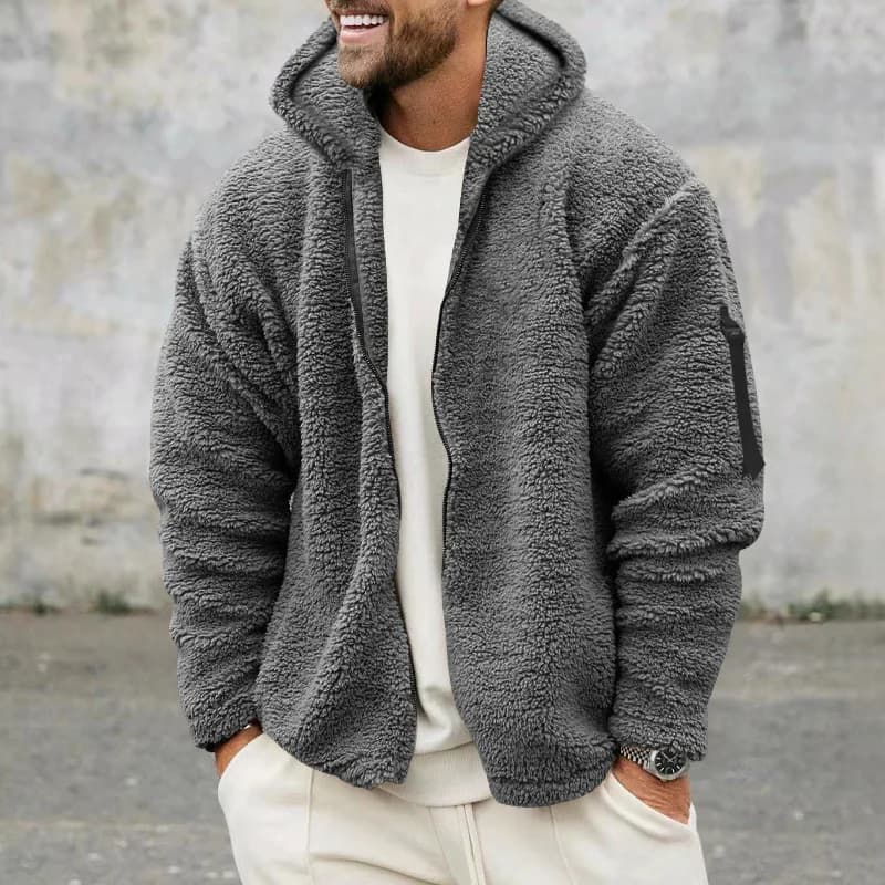 Veste polaire double face homme automne hiver ample à capuche pêche chaude