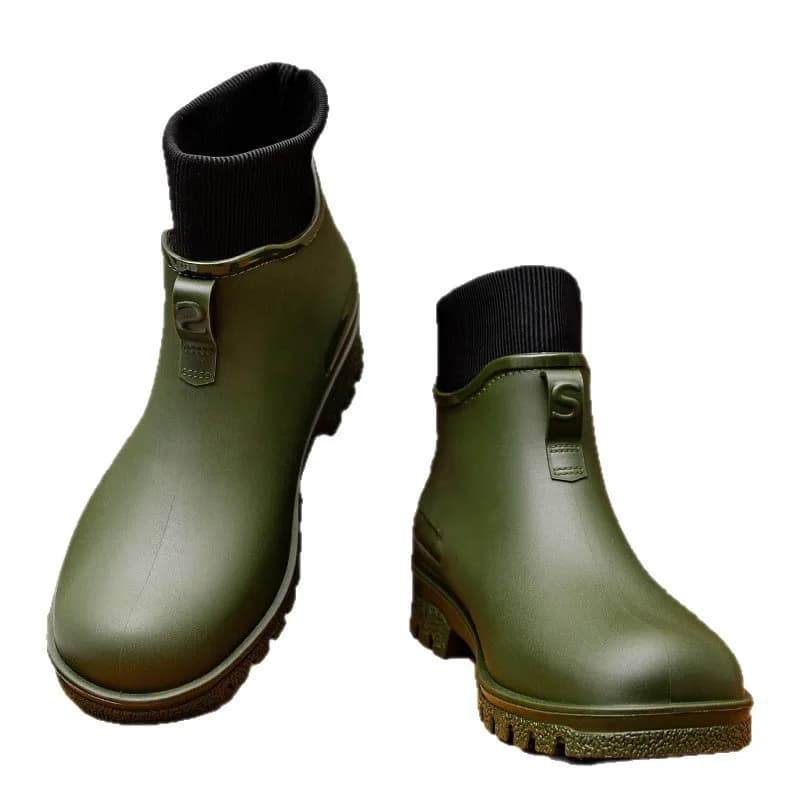 Bottes pluie mi-hautes anti-dérapantes pêche - Chaussures PVC doublées chaudes hiver polyvalentes assortiment