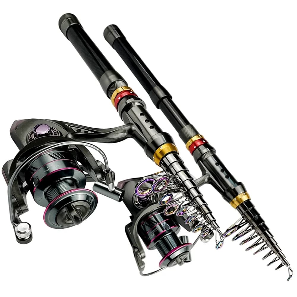 Combo canne télescopique carbone 1.8-3.6m et moulinet spinning kit pêche résistance 3-8kg tout inclus