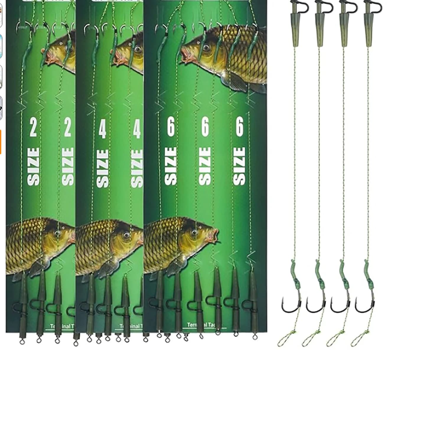 Kit hair rigs carpe 18 pièces - Hameçons courbés acier carbone et fil tressé haute résistance