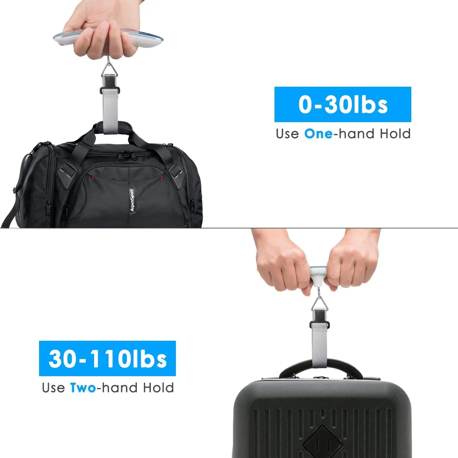 Pèse-bagages électronique 50kg avec rétro-éclairage, balance dynamomètre crochet pour voyage et pêche