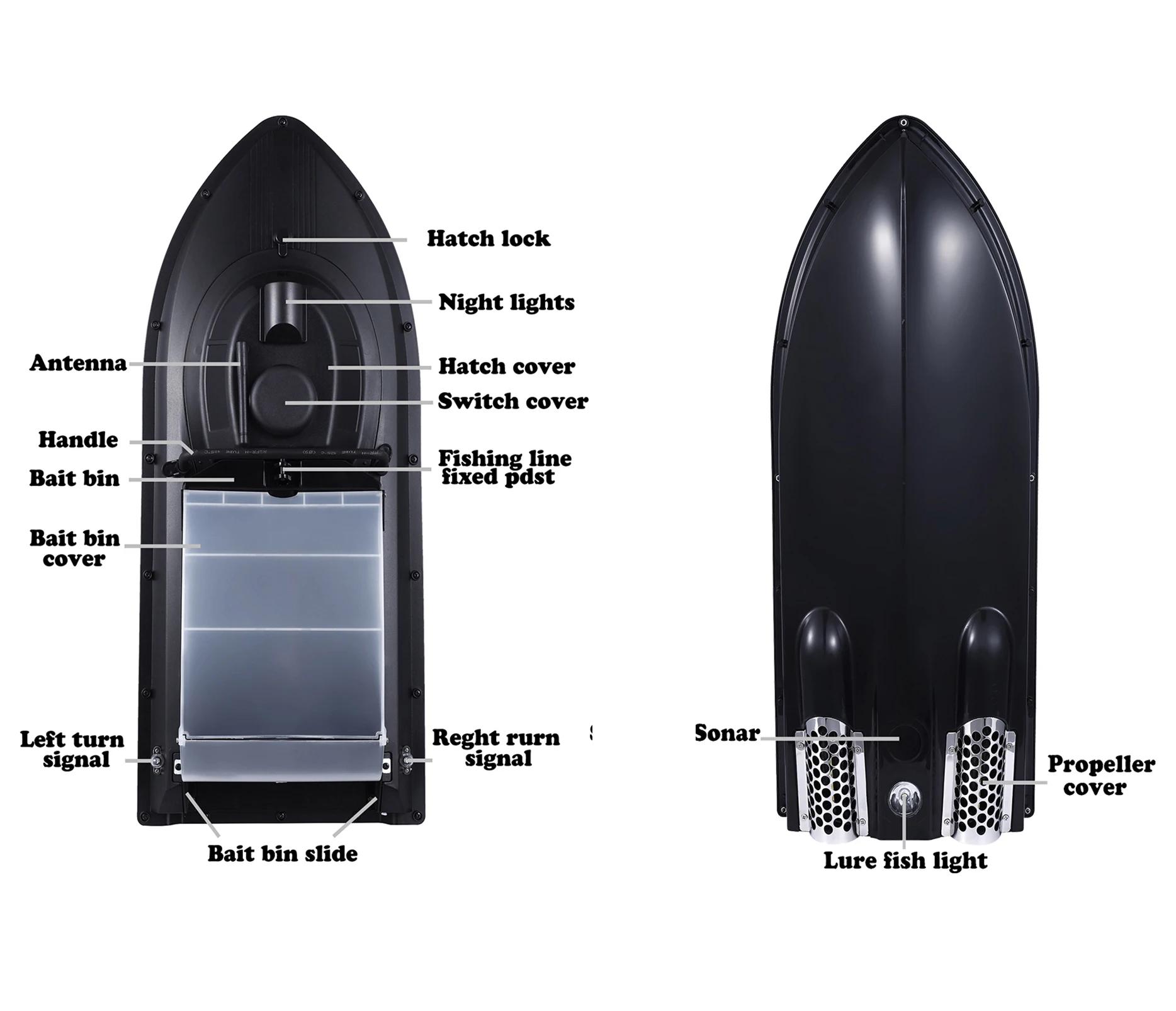 Bateau appât 2 en 1 avec détecteur poissons JABO2BG - Pour pêche carpe électrique 7.4V autonome