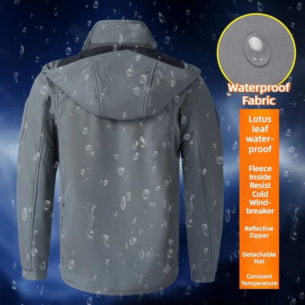 Veste imperméable homme hiver doublée polaire déperlante avec capuche amovible pour pêche
