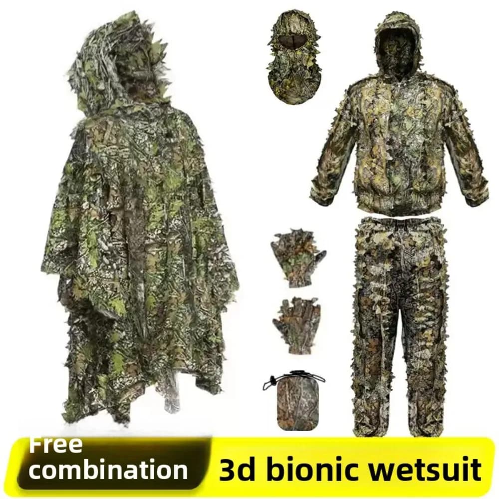 Combinaison Ghillie bionique 3D feuilles camouflage unisexe pêche chasse jungle CS