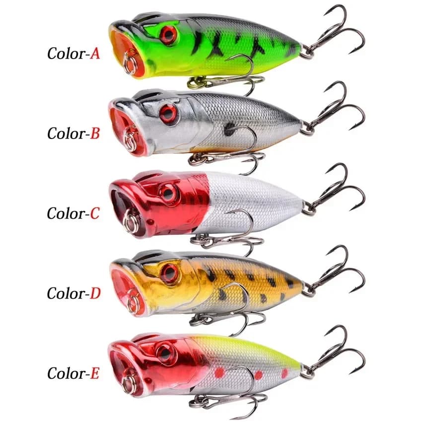 Leurre popper 7cm 12g avec 2 triples hameçons - appât surface pour pêche de la carpe et carnassiers