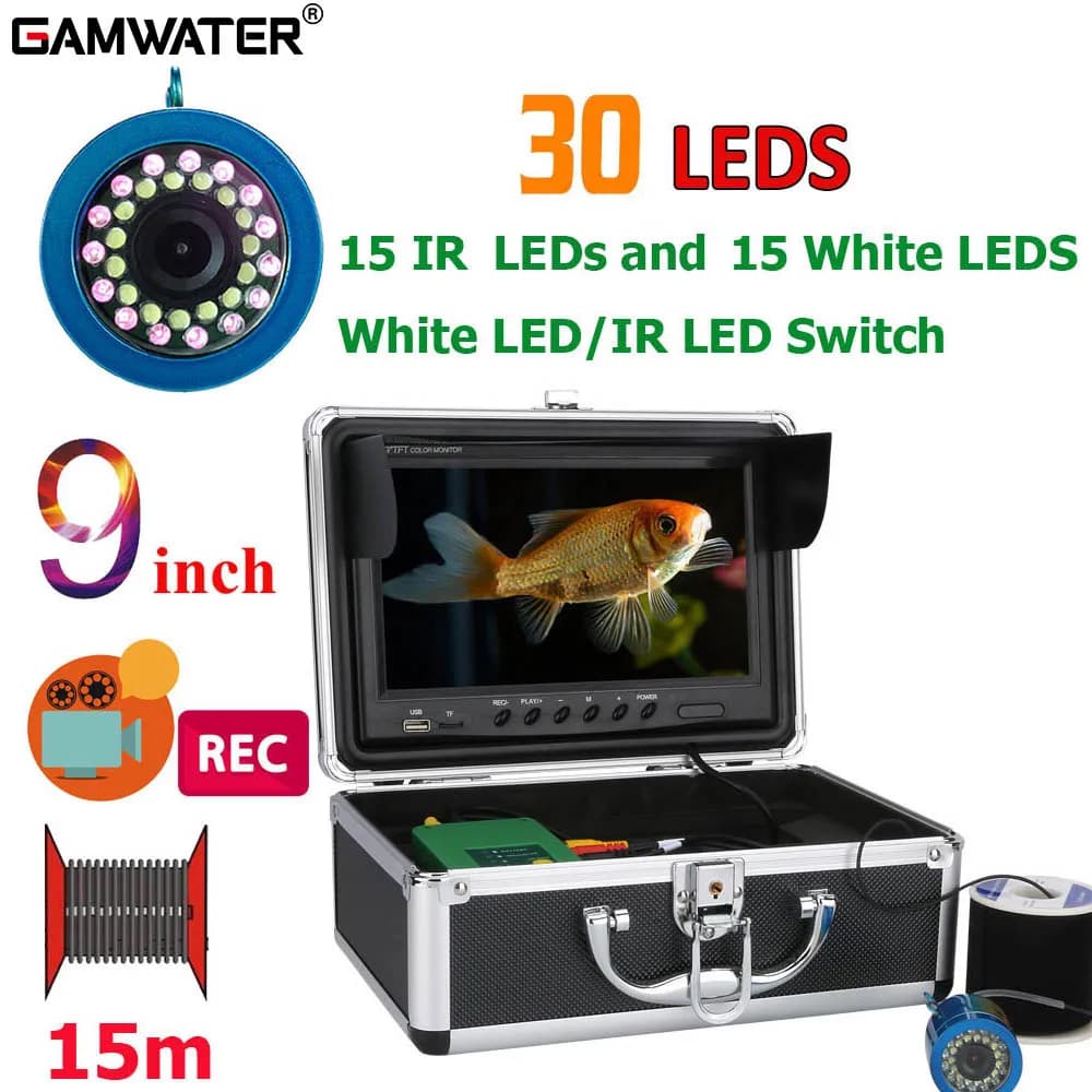 Caméra pêche hiver GAMWATER 9" DVR 30 LEDs IP68 pour glace/mer/rivière - Détecteur vidéo poissons