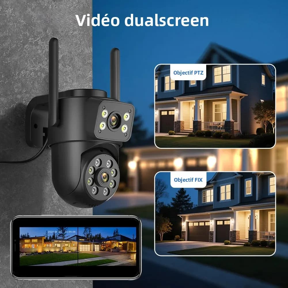 Caméra de surveillance extérieure WiFi 8MP 4K double objectif vision nocturne détection humaine ICsee