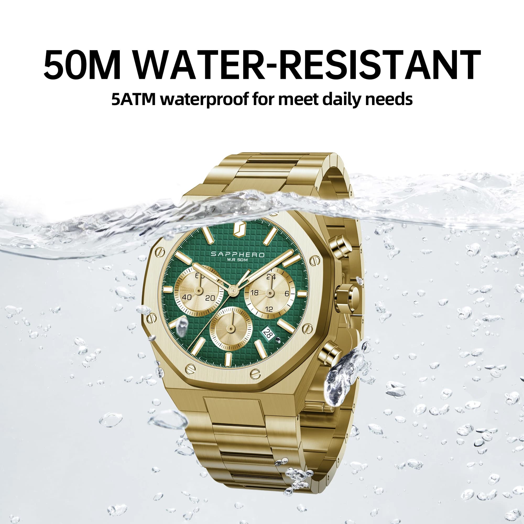 Montre homme robuste SAPPHERO acier inox étanche style affaire date cadeau pêche précision