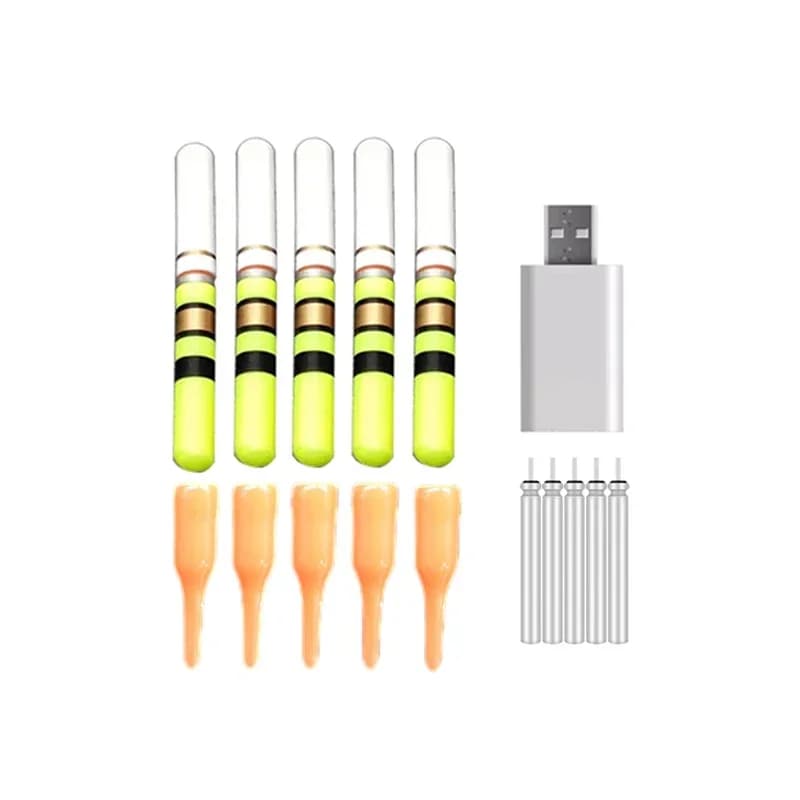 5 bâtons lumineux LED étanches avec chargeur et piles rechargeables pour la pêche de nuit