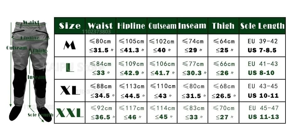 Waders de pêche à la mouche 3 couches respirants imperméables avec pieds - Pantalon de pêche à gué durable