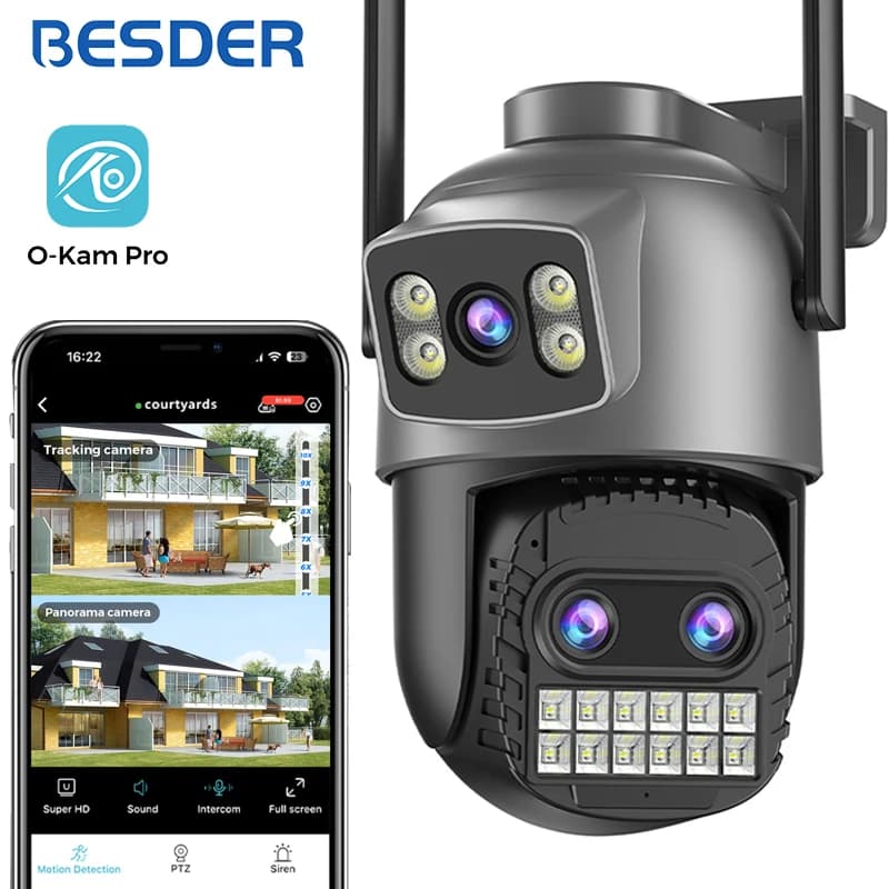 Caméra wifi extérieure BESDER 15MP PTZ double écran zoom 10X détection humaine surveillance IP sécurité O-Kam Pro