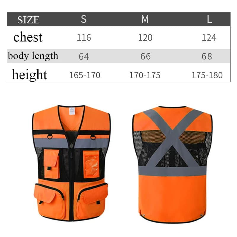 Gilet police circulation orange avec poches - Veste travail construction personnalisable - Équipement sécurité pêche
