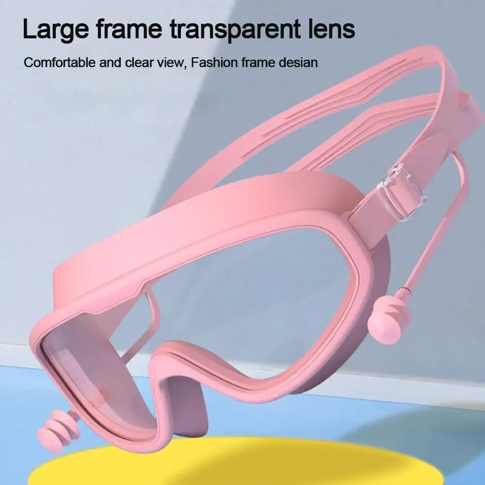 Lunettes de natation enfants grand cadre avec bouchons d'oreilles - Anti-buée pour piscine et plage garçons filles