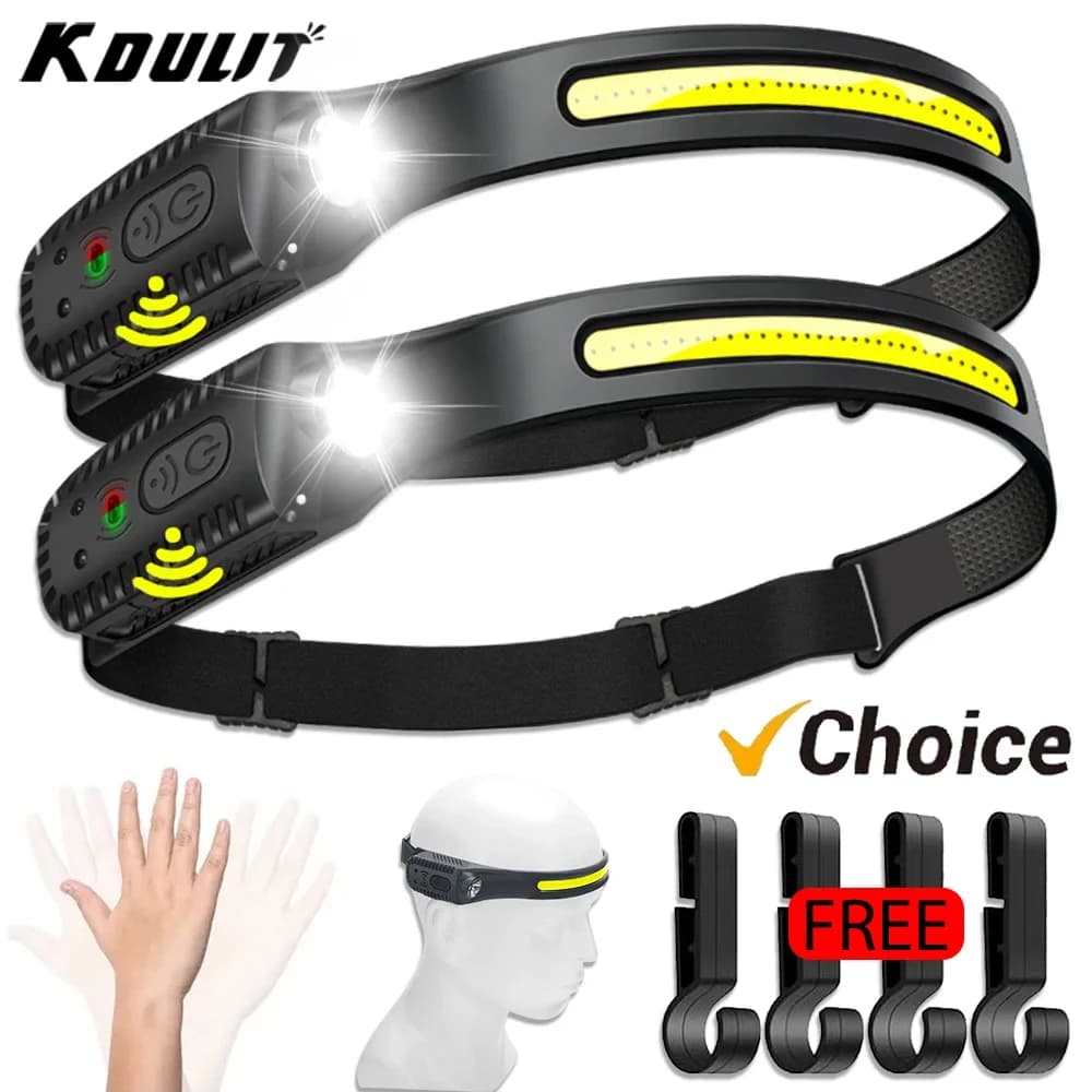 Lampe frontale LED rechargeable USB XPE+COB détecteur pour pêche et camping éclairage
