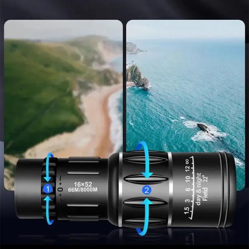 Jumelle monoculaire 16x52 haute puissance zoom double mise au point pour observation pêche longue distance
