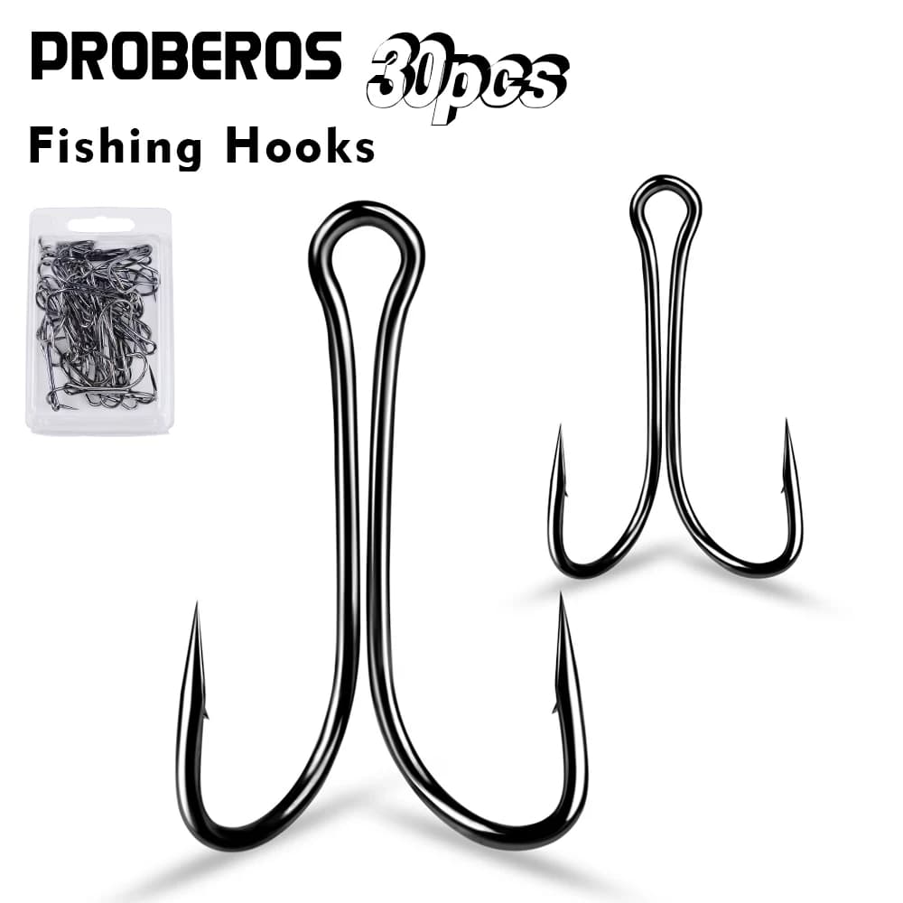 Hameçons doubles en acier carbone PROBEROS 30 pièces - Hameçons barbelés patte de poulet pour leurres souples