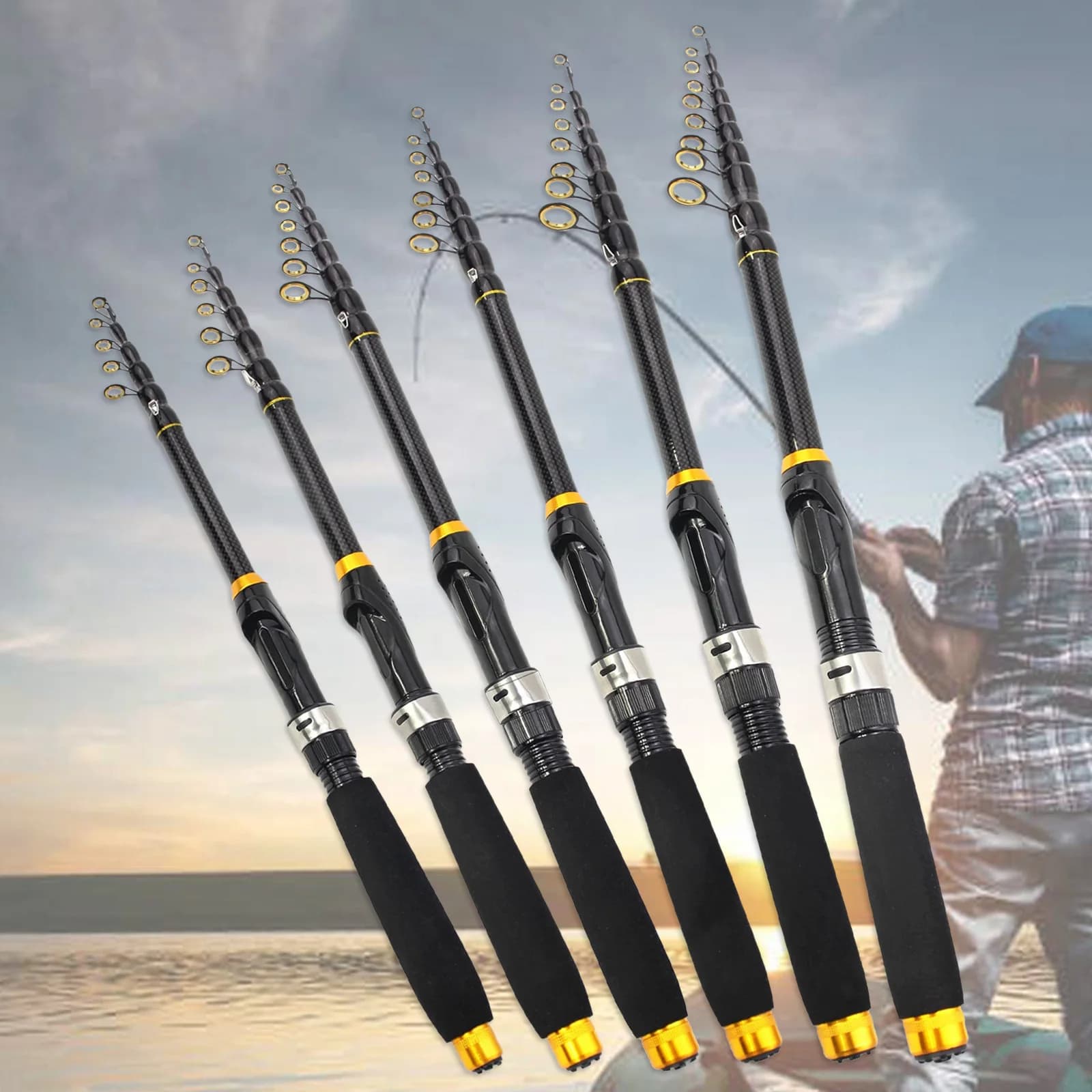 Canne pêche télescopique portable 1.8m-3.6m fibre carbone pour carpe truite et pêche plage