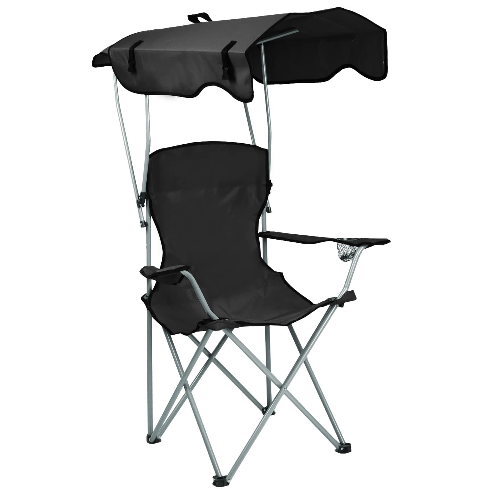 Chaise de pêche pliante avec pare-soleil et porte-gobelet - Siège confortable avec rangement